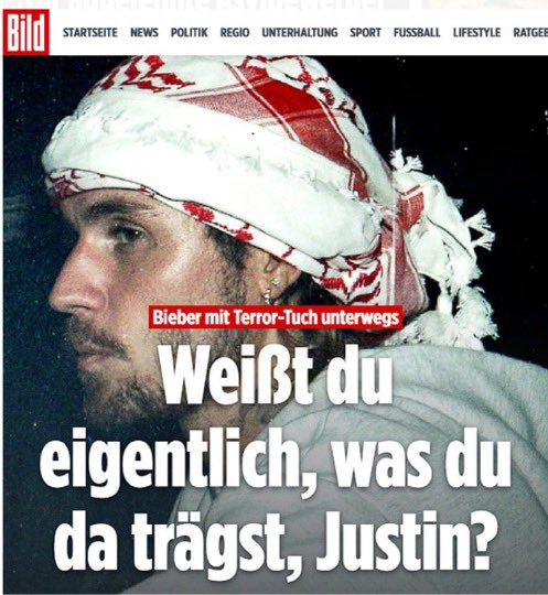 Germany's right-wing newspaper Bild attacks Justin Bieber for wearing kefiyyeh