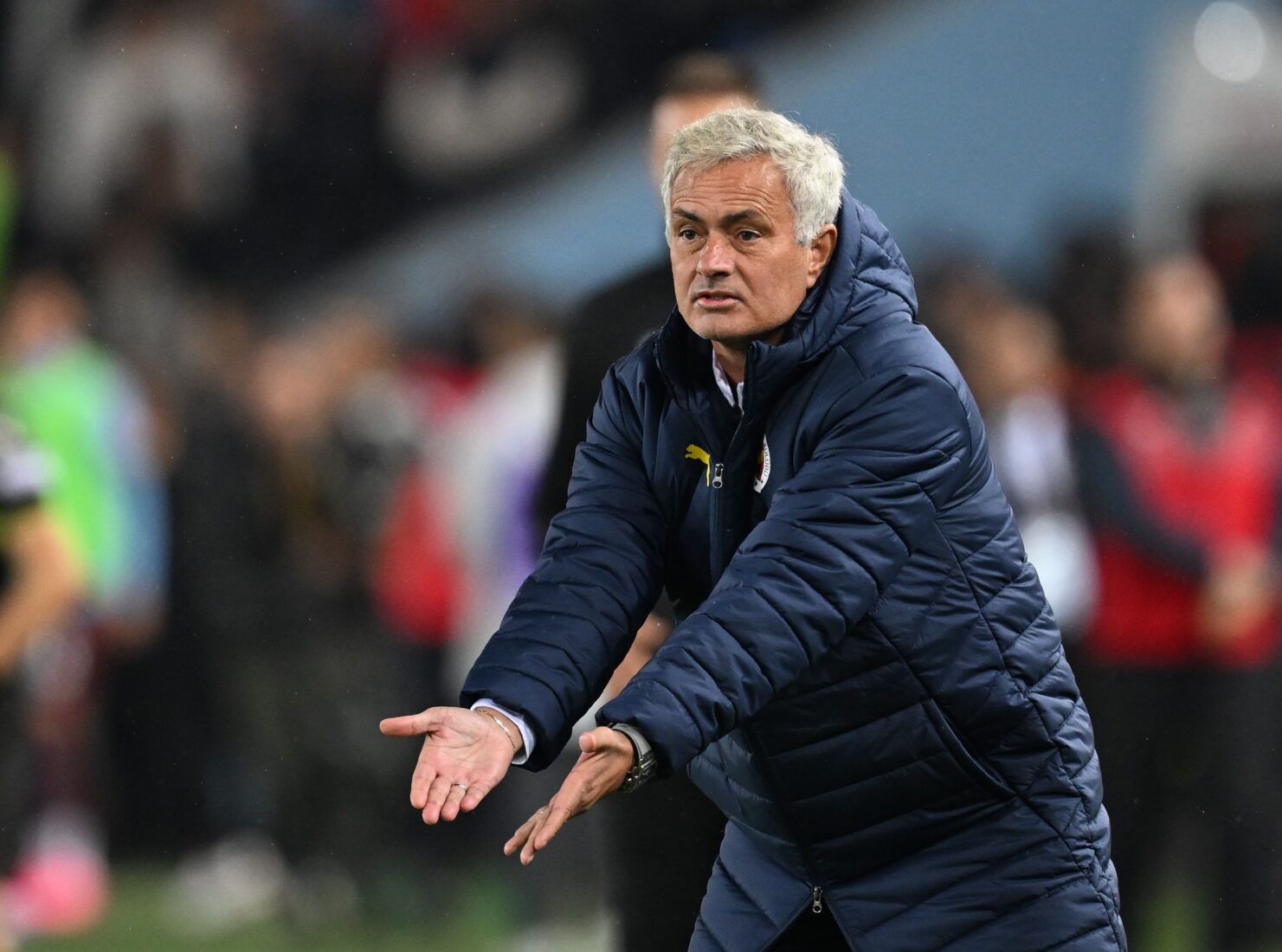 Head coach of Fenerbahce Jose Mourinho gestures during the Turkish Super Lig match against Trabzonspor