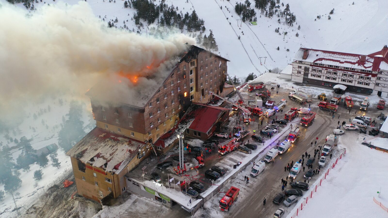 thick smoke rises from Turkey Kartalkaya Ski Resort fire