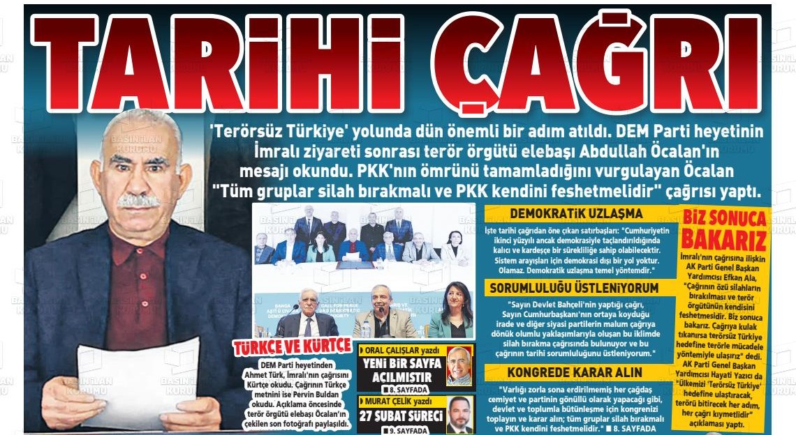 How Turkish media covered Ocalan's historic call for PKK terrorist group dissolution