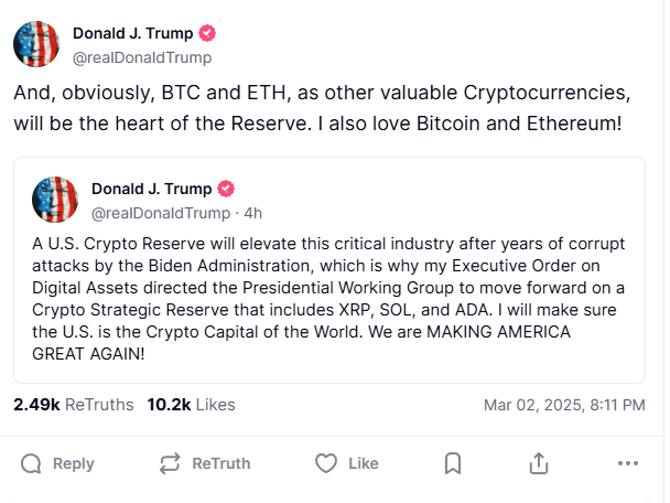 Trump includes Bitcoin in US strategic reserve plan, sparking market surge