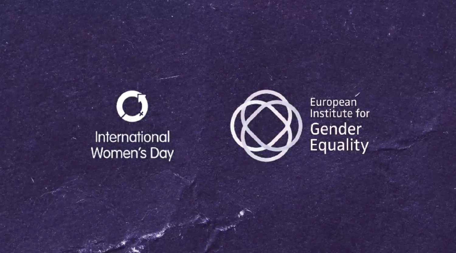 A dark purple textured background featuring the logos of International Women