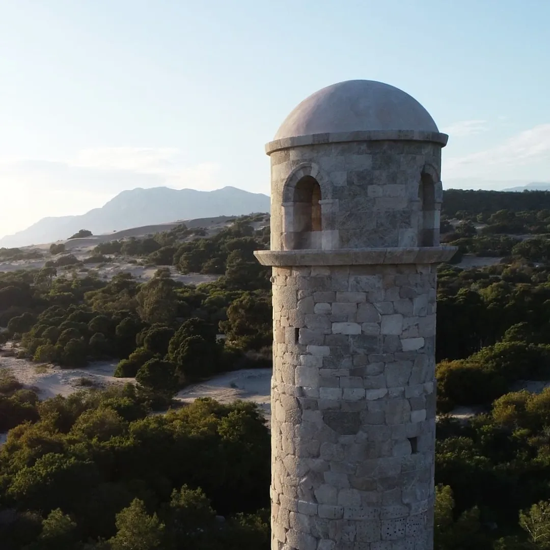 Aerial view of the 2,000-year-old Patara Lighthouse