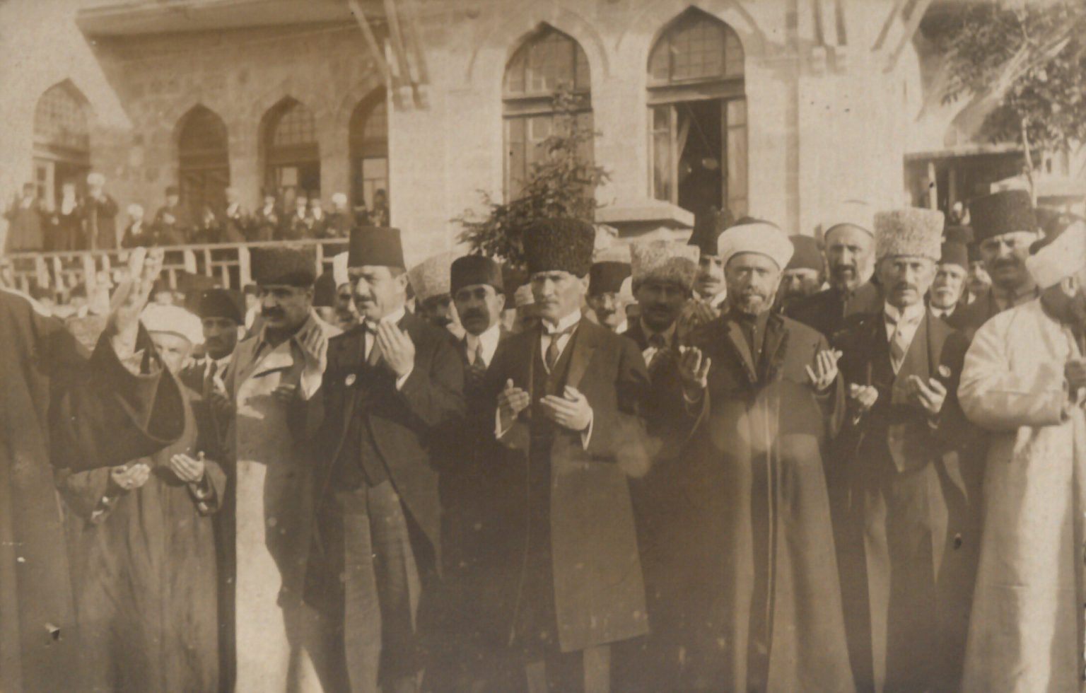 Mustafa Kemal attending an Eid prayer in front of the First Grand National Assembly, Ankara, 1922.