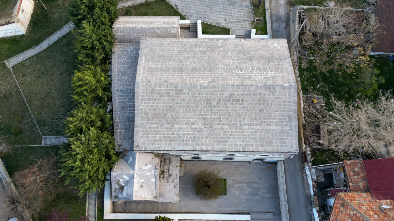 Aerial view of the Cesmeli Church in Karaman, Turkey