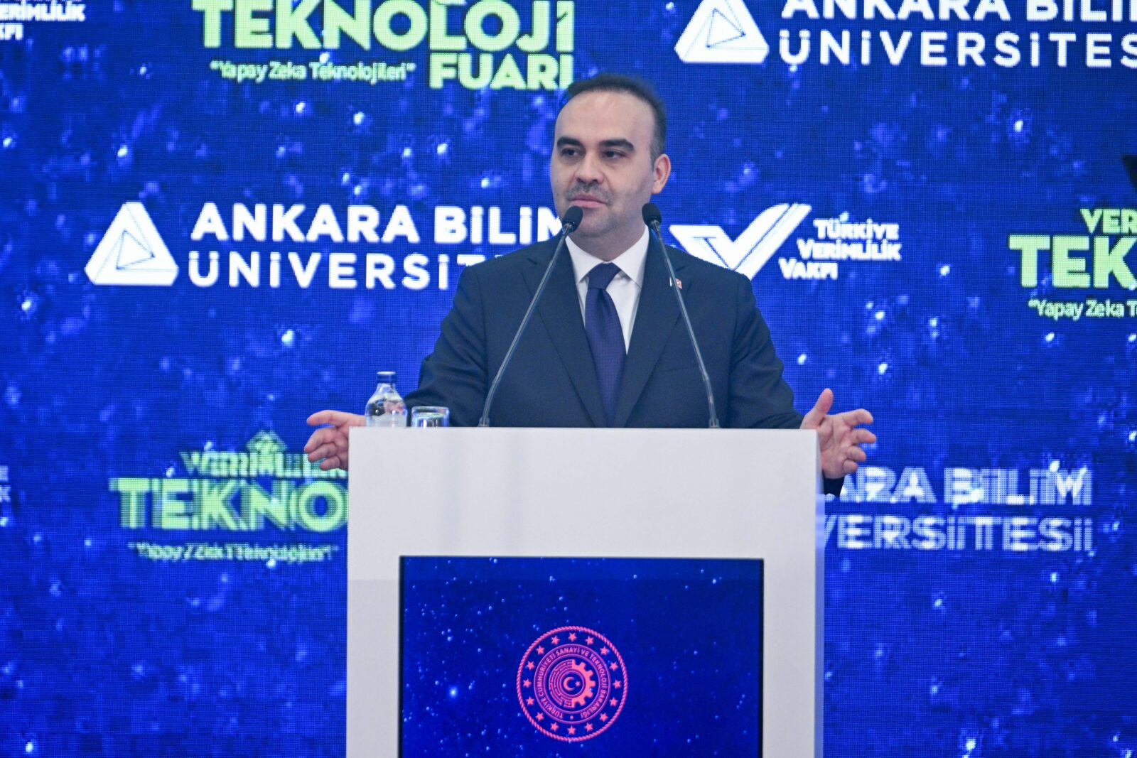 Minister of Industry and Technology Mehmet Fatih Kacir delivers a speech at the 