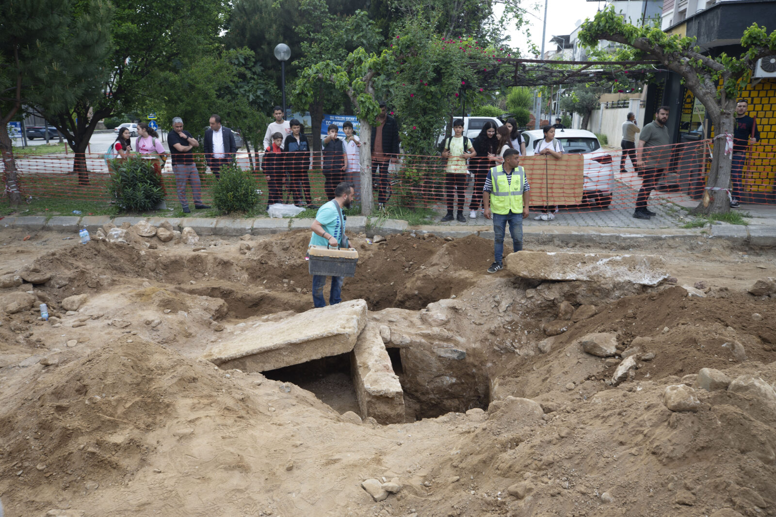 Human bones found during a roadwork project near the ancient city of Tralleis in Aydin, Türkiye.