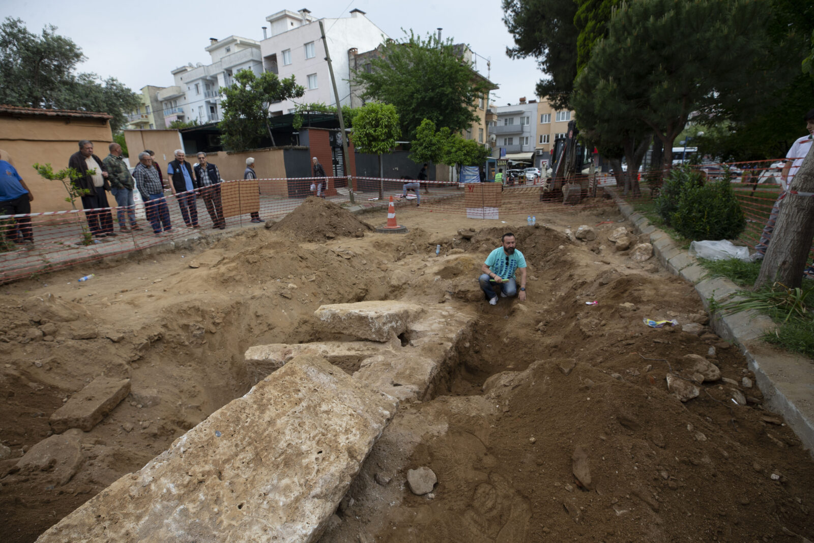 Human bones found during a roadwork project near the ancient city of Tralleis in Aydin, Türkiye.