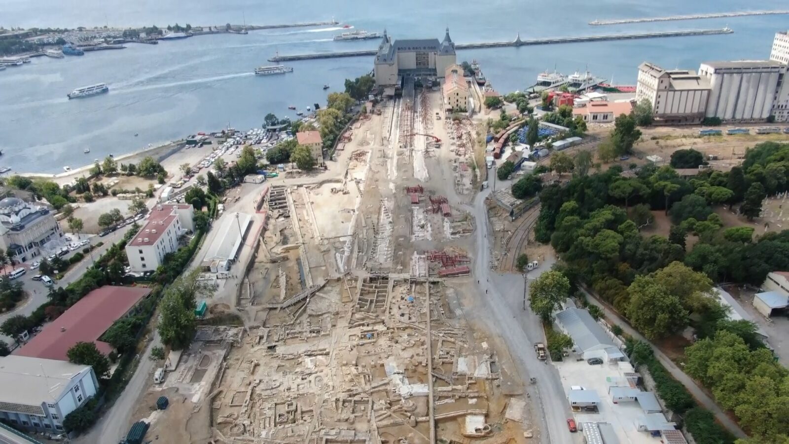 Aerial view of archaeological site at Haydarpasa Train Station-Chalcedon, Istanbul.