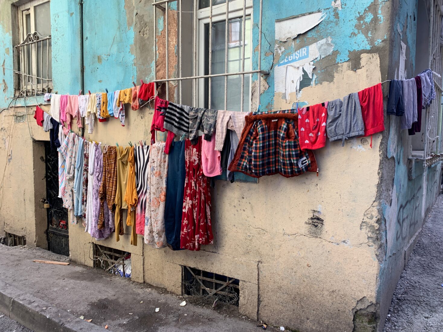 Istanbul street with aging buildings