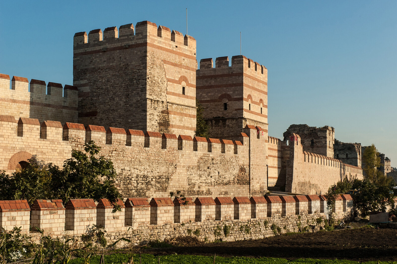 Famous ancient walls of Constantinople in Istanbul, Turkey