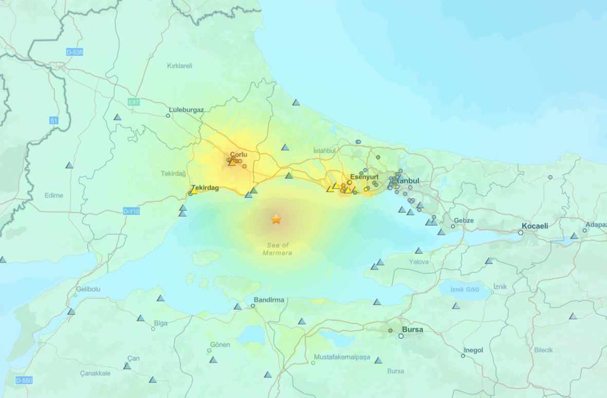 USGS intensity map shows how the 6.2-magnitude earthquake was felt across Istanbul,