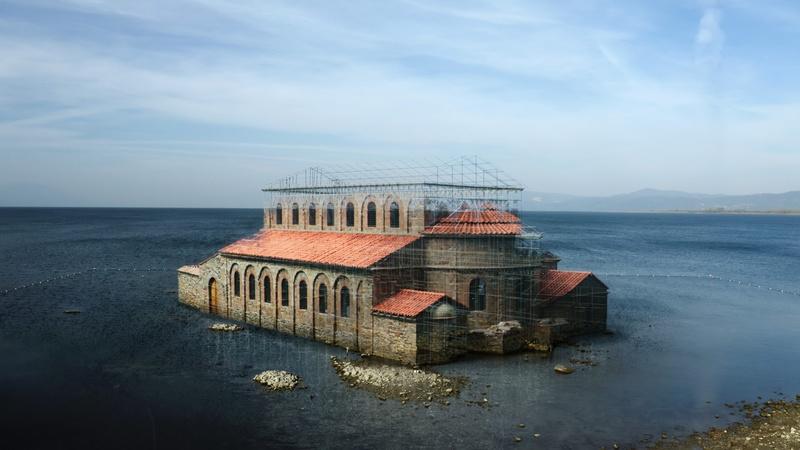 3D reconstruction by archaeologist Dominik Maschek, a specialist in late Roman antiquity, of a 4th century basilica once located on the shores of Lake Iznik, 
