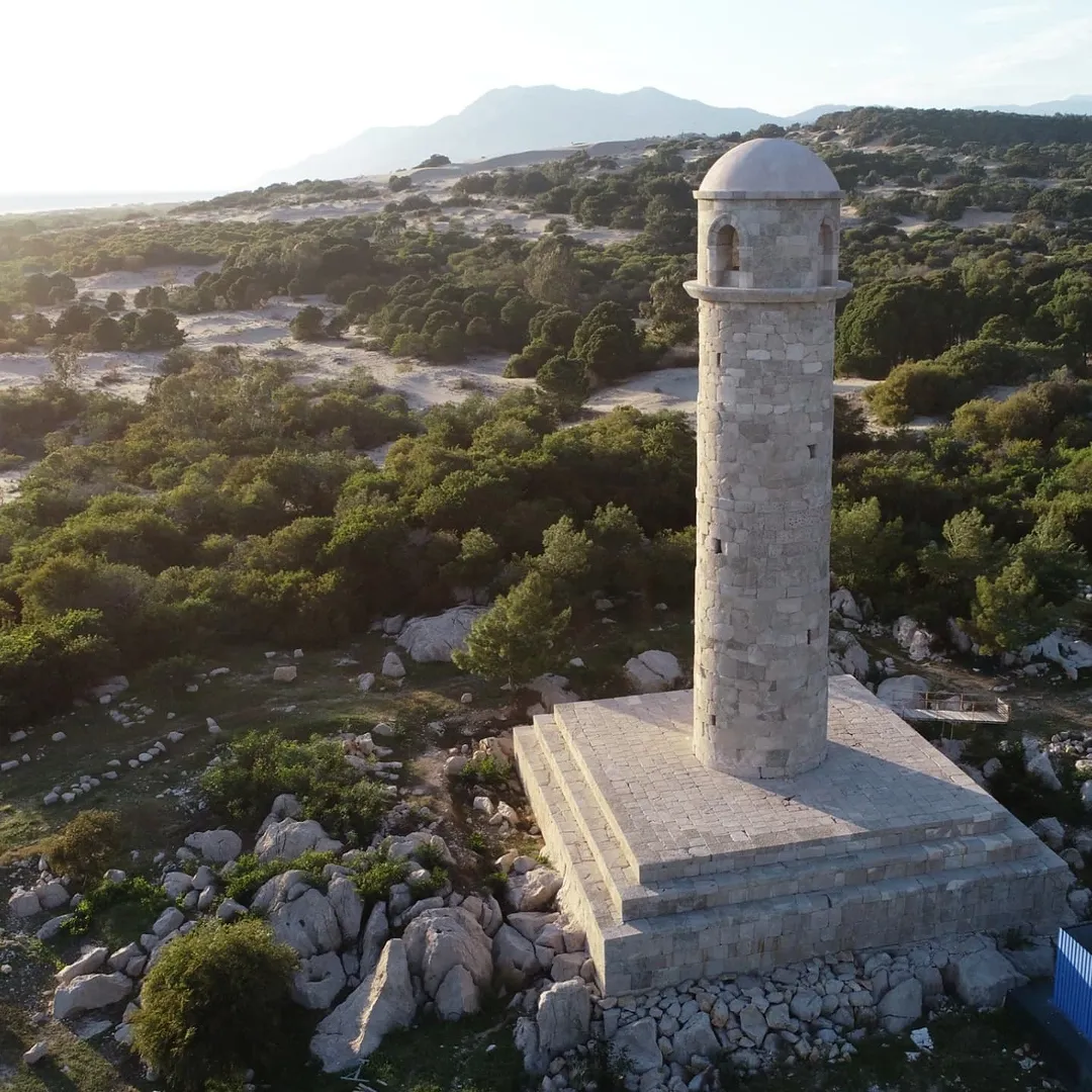 Aerial view of the 2,000-year-old Patara Lighthouse
