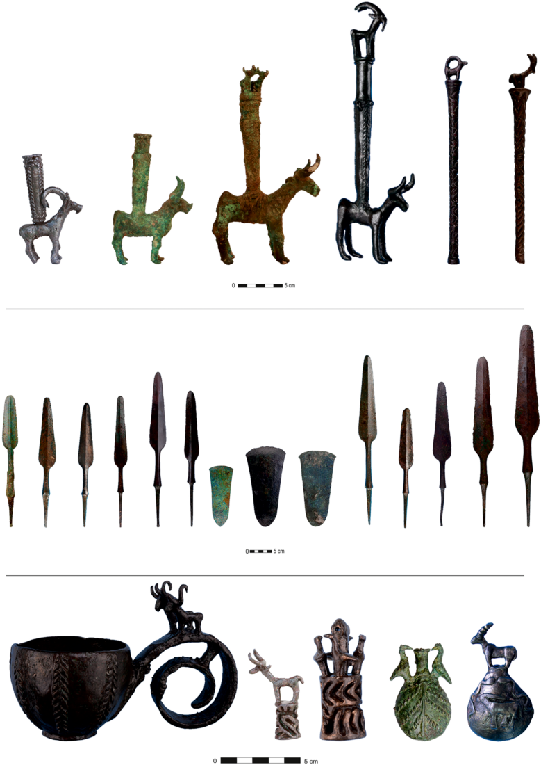 A selection of metallic, copper-base tomb goods