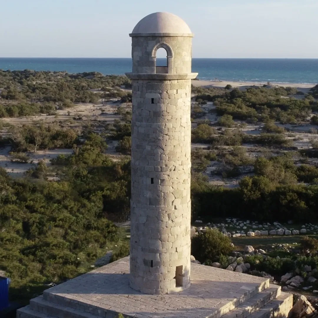 Aerial view of the 2,000-year-old Patara Lighthouse